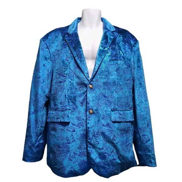 Mage Male Tuxedo Blazer Men's 2XL Blue Velvet Iridescent Pocket Formal Prom - Picture 1 of 10
